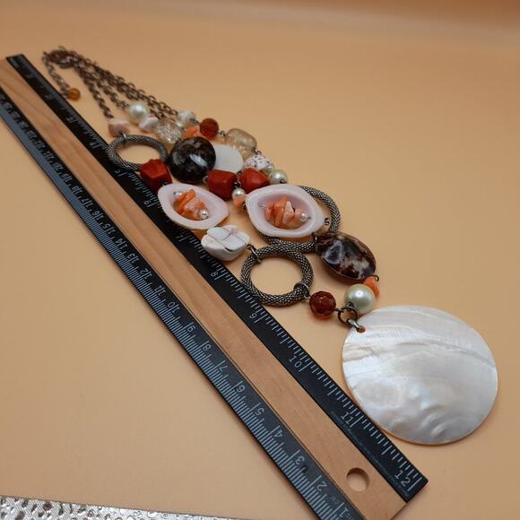 Chico's Shell Faux Pearl Stone Beaded Necklace, Two Strands, 20 Inches - Picture 10 of 11